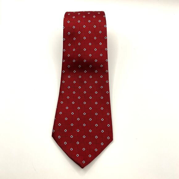 Brooks Brothers Stain Resistant Men's Pure Silk Tie Necktie Red Geometric USA - Picture 2 of 5
